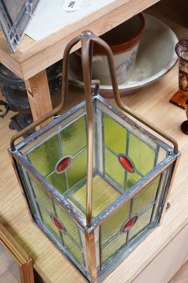 An Edwardian stained glass hanging hall lantern, 58.5cm